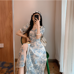 Sky Blue Floral Midi Dress
